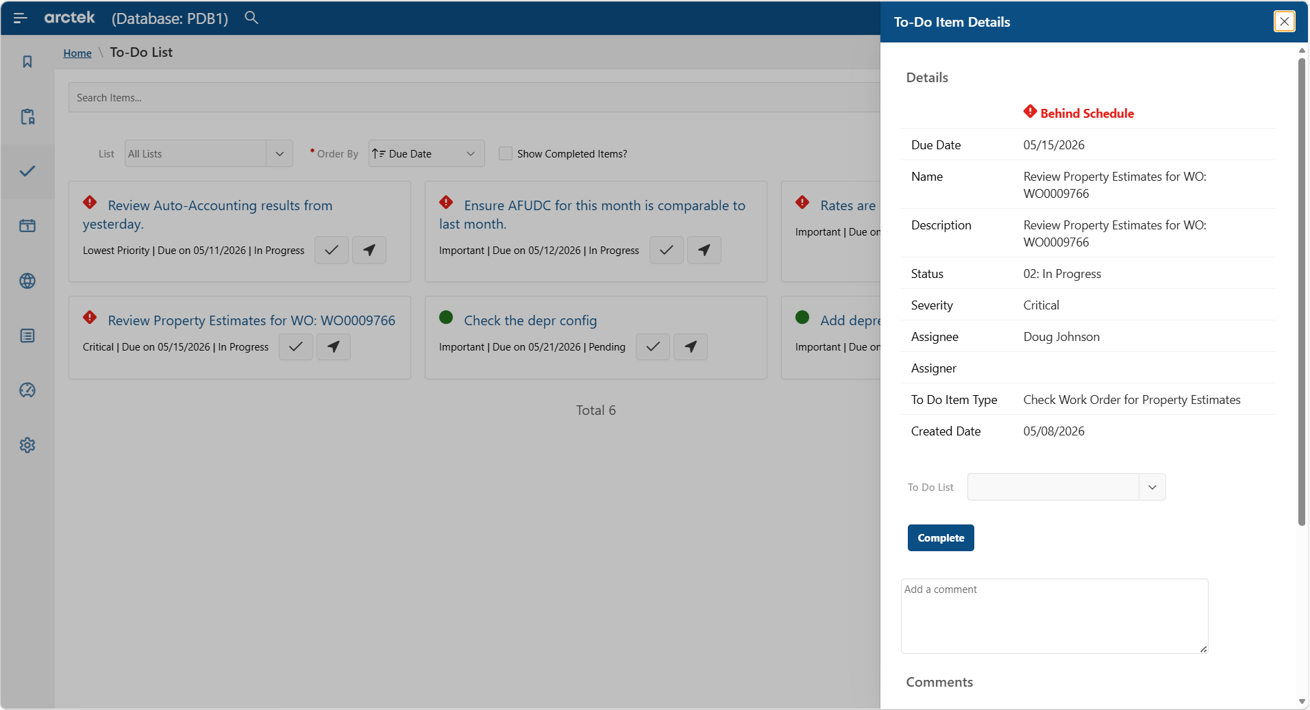 Arctek to-do list with item detail panel